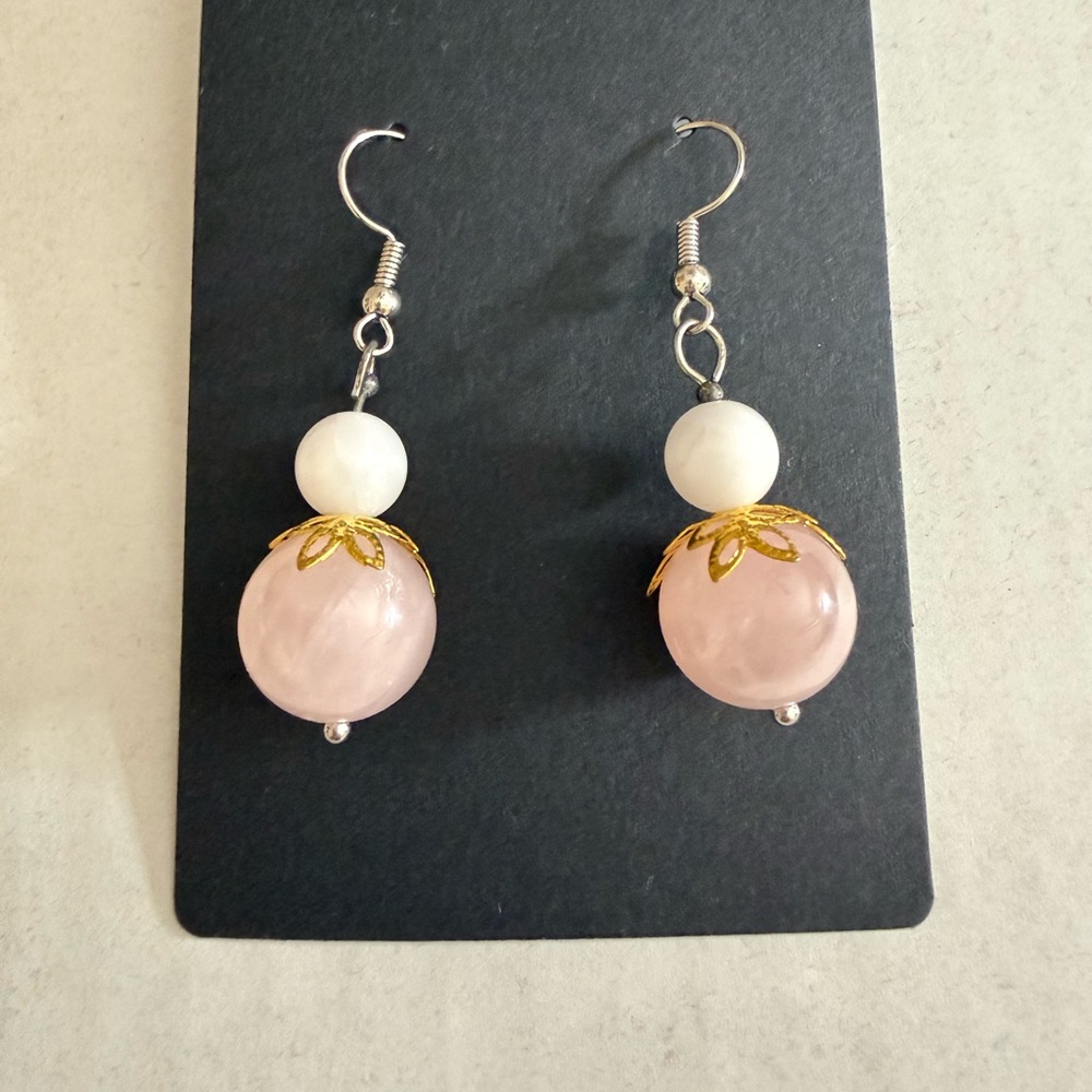 Elegant Pink and White Beaded Earrings